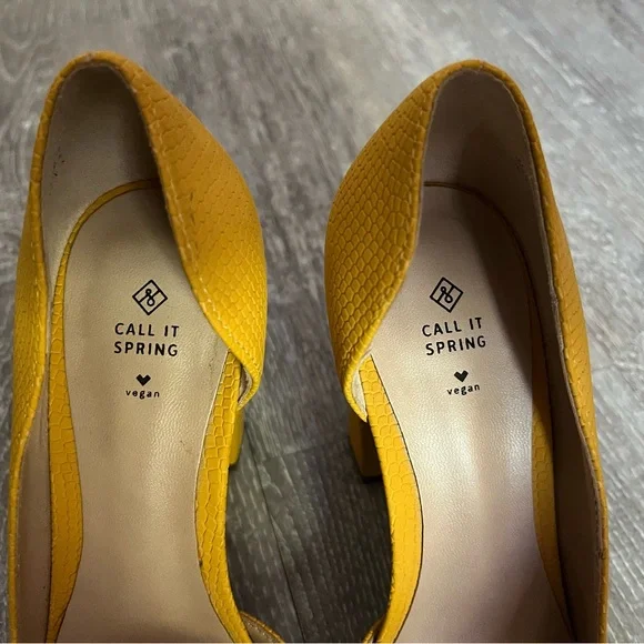 Call It Spring Mustard Yellow Textured Heels - Picture 2 of 3